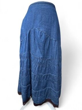 Denim Tiered Maxi Skirt - Blue